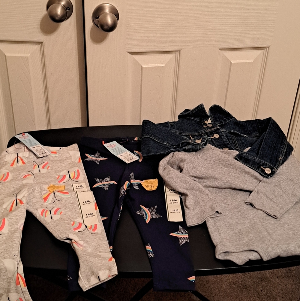 Baby bundle Denim Jacket& LS oneise good preloved condition& Printed LeggingsNWT